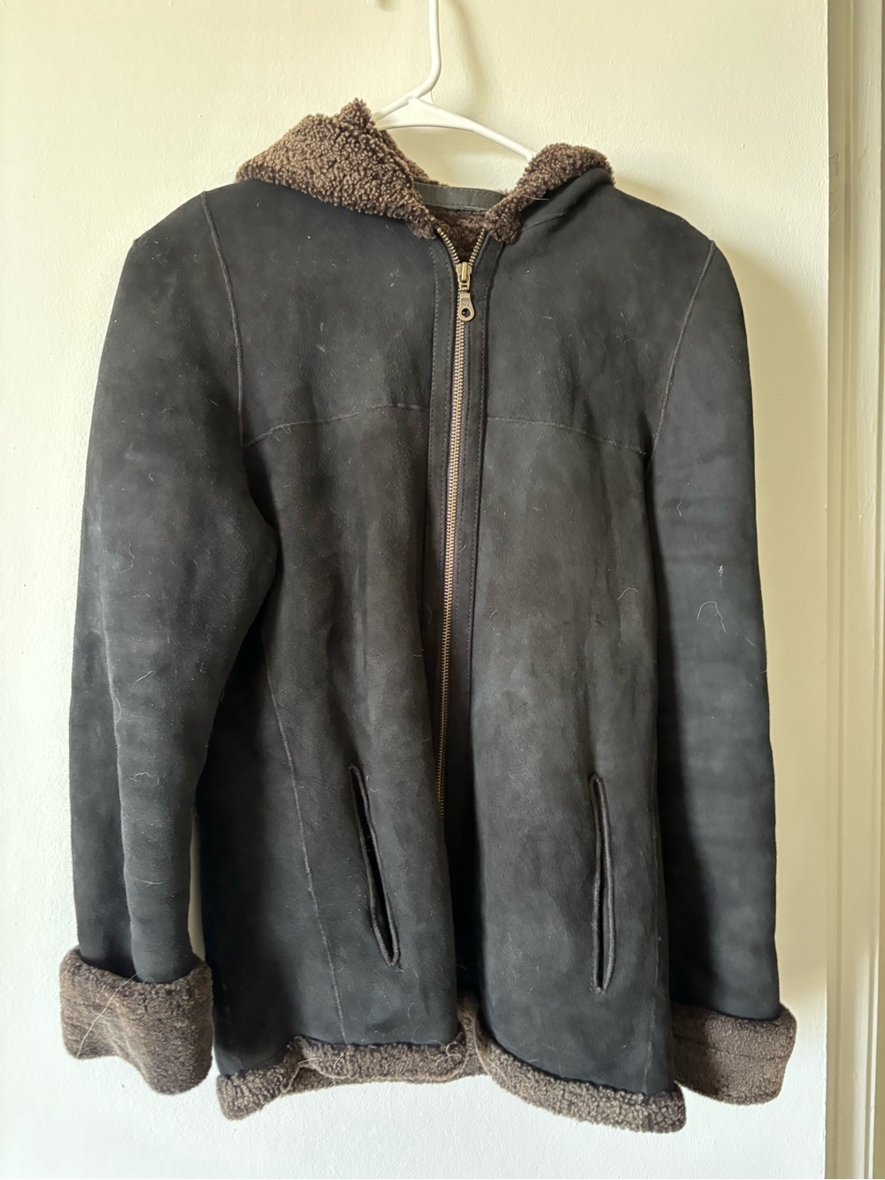 RAFAEL Brown Shearling-Lined Hooded Leather Jacket